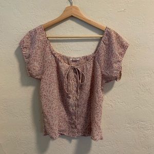 Vintage pink floral scoop neck peasant top small
